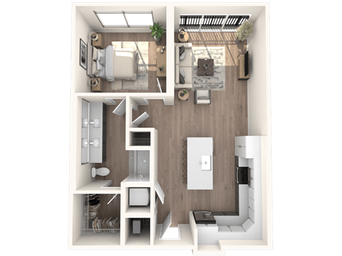 Floor plan for 1 bed, 1 bath, 812 sqft